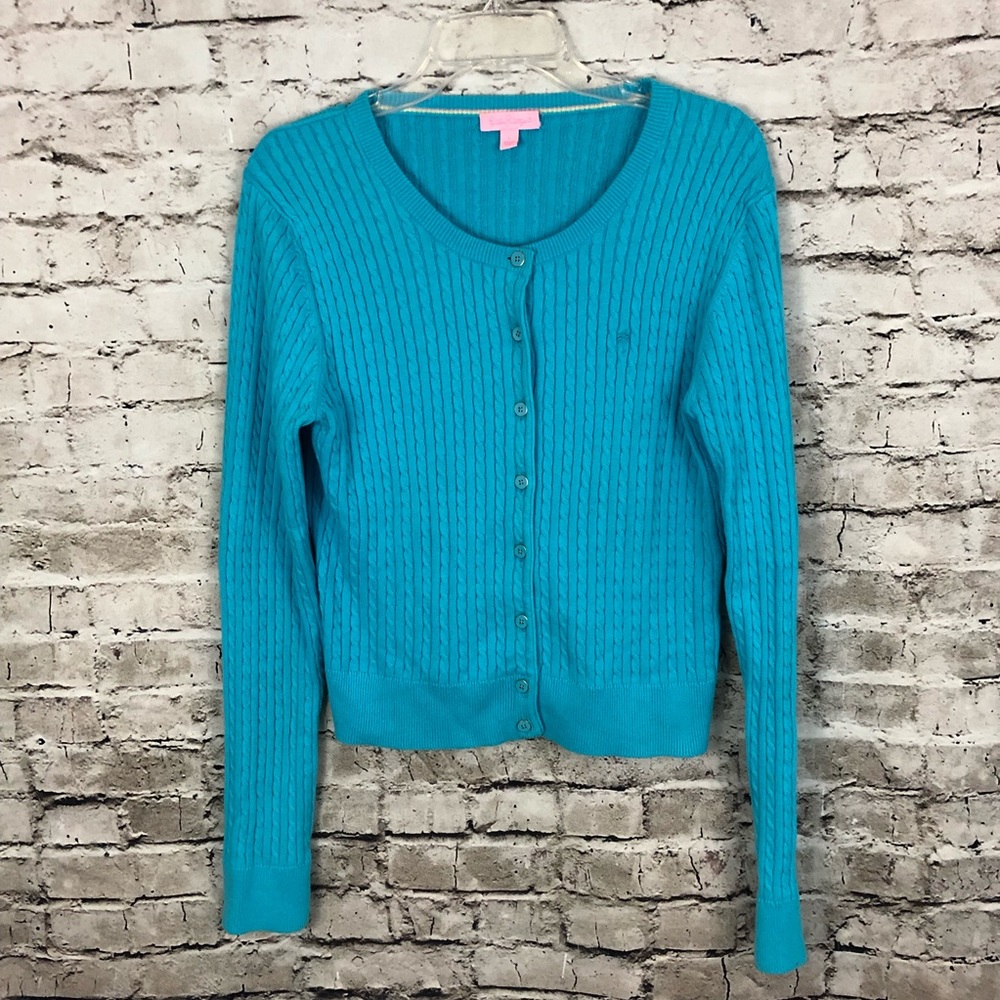 Lilly Pulitzer Blue Cable Knit Button up Sweater